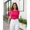 image:imageMANGOPOP Womens Half Sleeve Boat Neck Bodysuit 34 Sleeve Body Suit Fitted Going Out Tops 2026Hot Pink