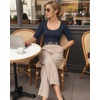 image:imageMANGOPOP Womens Scoop Neck Half Sleeve Bodysuit 34 Sleeve Sexy Body Suit Slim Fitted Going Out Shirts TopsDark Blue