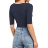 image:imageMANGOPOP Womens Scoop Neck Half Sleeve Bodysuit 34 Sleeve Sexy Body Suit Slim Fitted Going Out Shirts TopsDark Blue