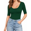 image:imageMANGOPOP Womens Scoop Neck Half Sleeve Bodysuit 34 Sleeve Sexy Body Suit Slim Fitted Going Out Shirts TopsDeep Green