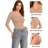 image:imageMANGOPOP Womens Scoop Neck Half Sleeve Bodysuit 34 Sleeve Sexy Body Suit Slim Fitted Going Out Shirts TopsMocha
