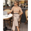 image:imageMANGOPOP Womens Scoop Neck Half Sleeve Bodysuit 34 Sleeve Sexy Body Suit Slim Fitted Going Out Shirts TopsNude