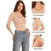 image:imageMANGOPOP Womens Scoop Neck Half Sleeve Bodysuit 34 Sleeve Sexy Body Suit Slim Fitted Going Out Shirts TopsNude