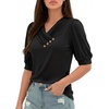 image:imageMANGOPOP Womens Short Sleeve Tunic Tops V Neck Summer Dressy Casual Blouse Loose Fit Soft Stretch Wrinkle Free ShirtBlack