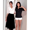 image:imageMANGOPOP Womens Short Sleeve Tunic Tops V Neck Summer Dressy Casual Blouse Loose Fit Soft Stretch Wrinkle Free ShirtBlack