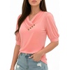 image:imageMANGOPOP Womens Short Sleeve Tunic Tops V Neck Summer Dressy Casual Blouse Loose Fit Soft Stretch Wrinkle Free ShirtCoral