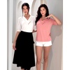 image:imageMANGOPOP Womens Short Sleeve Tunic Tops V Neck Summer Dressy Casual Blouse Loose Fit Soft Stretch Wrinkle Free ShirtCoral