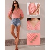 image:imageMANGOPOP Womens Short Sleeve Tunic Tops V Neck Summer Dressy Casual Blouse Loose Fit Soft Stretch Wrinkle Free ShirtCoral
