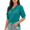 image:imageMANGOPOP Womens Short Sleeve Tunic Tops V Neck Summer Dressy Casual Blouse Loose Fit Soft Stretch Wrinkle Free ShirtTurquoise