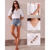 image:imageMANGOPOP Womens Short Sleeve Tunic Tops V Neck Summer Dressy Casual Blouse Loose Fit Soft Stretch Wrinkle Free ShirtWhite