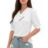 image:imageMANGOPOP Womens Short Sleeve Tunic Tops V Neck Summer Dressy Casual Blouse Loose Fit Soft Stretch Wrinkle Free ShirtWhite