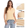 image:imageMANGOPOP Womens V Neck Cap Sleeve Tunic Tops Ribbed Textured Blouses Stretch Wrinkle Free Casual Dressy Shirts for WorkApricot