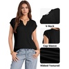 image:imageMANGOPOP Womens V Neck Cap Sleeve Tunic Tops Ribbed Textured Blouses Stretch Wrinkle Free Casual Dressy Shirts for WorkBlack
