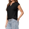 image:imageMANGOPOP Womens V Neck Cap Sleeve Tunic Tops Ribbed Textured Blouses Stretch Wrinkle Free Casual Dressy Shirts for WorkBlack