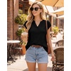 image:imageMANGOPOP Womens V Neck Cap Sleeve Tunic Tops Ribbed Textured Blouses Stretch Wrinkle Free Casual Dressy Shirts for WorkBlack