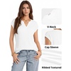 image:imageMANGOPOP Womens V Neck Cap Sleeve Tunic Tops Ribbed Textured Blouses Stretch Wrinkle Free Casual Dressy Shirts for WorkWhite