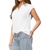 image:imageMANGOPOP Womens V Neck Cap Sleeve Tunic Tops Ribbed Textured Blouses Stretch Wrinkle Free Casual Dressy Shirts for WorkWhite