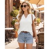 image:imageMANGOPOP Womens V Neck Cap Sleeve Tunic Tops Ribbed Textured Blouses Stretch Wrinkle Free Casual Dressy Shirts for WorkWhite