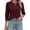 image:imageMANGOPOP Womens 34 Sleeve Puff Tunic Tops Dressy Casual Soft Stretchy Wrinkle Resistant Blouses For Work DailyWine Red