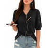 image:imageMANGOPOP Womens Short Sleeve Tunic Tops V Neck Summer Dressy Casual Blouse Loose Fit Soft Stretch Wrinkle Free ShirtBlack
