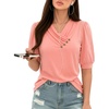 image:imageMANGOPOP Womens Short Sleeve Tunic Tops V Neck Summer Dressy Casual Blouse Loose Fit Soft Stretch Wrinkle Free ShirtCoral