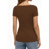 image:imageMANGOPOP Short Sleeve Boat Neck Tops for Women Fitted Tight Shirts Summer Y2k Basic Tops 2026 Spring OutfitsBrown Coffee