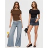 image:imageMANGOPOP Short Sleeve Boat Neck Tops for Women Fitted Tight Shirts Summer Y2k Basic Tops 2026 Spring OutfitsBrown Coffee