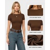 image:imageMANGOPOP Short Sleeve Boat Neck Tops for Women Fitted Tight Shirts Summer Y2k Basic Tops 2026 Spring OutfitsBrown Coffee