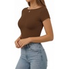 image:imageMANGOPOP Short Sleeve Boat Neck Tops for Women Fitted Tight Shirts Summer Y2k Basic Tops 2026 Spring OutfitsBrown Coffee