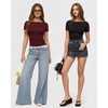image:imageMANGOPOP Short Sleeve Boat Neck Tops for Women Fitted Tight Shirts Summer Y2k Basic Tops 2026 Spring OutfitsBurgundy