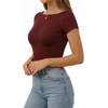 image:imageMANGOPOP Short Sleeve Boat Neck Tops for Women Fitted Tight Shirts Summer Y2k Basic Tops 2026 Spring OutfitsBurgundy