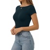 image:imageMANGOPOP Short Sleeve Boat Neck Tops for Women Fitted Tight Shirts Summer Y2k Basic Tops 2026 Spring OutfitsDeep Blue