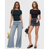 image:imageMANGOPOP Short Sleeve Boat Neck Tops for Women Fitted Tight Shirts Summer Y2k Basic Tops 2026 Spring OutfitsDeep Blue