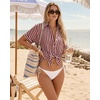 image:imageMANGOPOP Swimsuit Coverup for Women Striped Bathing Suit Cover Up Button Down Shirt Beach Cover Ups Dress 2026 Summer OutfitsA5red