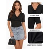 image:imageMANGOPOP Womens Half Sleeve Cowl Neck Top Mid Elbow 34 Sleeve T Shirts Going Out Casual Dressy Blouses 2026Black