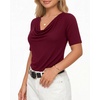 image:imageMANGOPOP Womens Half Sleeve Cowl Neck Top Mid Elbow 34 Sleeve T Shirts Going Out Casual Dressy Blouses 2026Burgundy