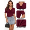 image:imageMANGOPOP Womens Half Sleeve Cowl Neck Top Mid Elbow 34 Sleeve T Shirts Going Out Casual Dressy Blouses 2026Burgundy