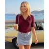 image:imageMANGOPOP Womens Half Sleeve Cowl Neck Top Mid Elbow 34 Sleeve T Shirts Going Out Casual Dressy Blouses 2026Burgundy