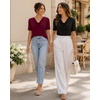 image:imageMANGOPOP Womens Half Sleeve Cowl Neck Top Mid Elbow 34 Sleeve T Shirts Going Out Casual Dressy Blouses 2026Burgundy