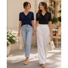 image:imageMANGOPOP Womens Half Sleeve Cowl Neck Top Mid Elbow 34 Sleeve T Shirts Going Out Casual Dressy Blouses 2026Deep Blue