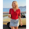 image:imageMANGOPOP Womens Half Sleeve Cowl Neck Top Mid Elbow 34 Sleeve T Shirts Going Out Casual Dressy Blouses 2026Red