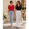 image:imageMANGOPOP Womens Half Sleeve Cowl Neck Top Mid Elbow 34 Sleeve T Shirts Going Out Casual Dressy Blouses 2026Red