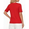 image:imageMANGOPOP Womens Half Sleeve Cowl Neck Top Mid Elbow 34 Sleeve T Shirts Going Out Casual Dressy Blouses 2026Red