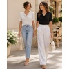image:imageMANGOPOP Womens Half Sleeve Cowl Neck Top Mid Elbow 34 Sleeve T Shirts Going Out Casual Dressy Blouses 2026White