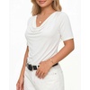 image:imageMANGOPOP Womens Half Sleeve Cowl Neck Top Mid Elbow 34 Sleeve T Shirts Going Out Casual Dressy Blouses 2026White