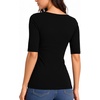 image:imageMANGOPOP Womens Half Sleeve Square Neck Top Mid Elbow 34 Sleeve T Shirts Going Out Casual Trendy 2026Black