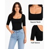image:imageMANGOPOP Womens Half Sleeve Square Neck Top Mid Elbow 34 Sleeve T Shirts Going Out Casual Trendy 2026Black