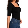 image:imageMANGOPOP Womens Half Sleeve Square Neck Top Mid Elbow 34 Sleeve T Shirts Going Out Casual Trendy 2026Black