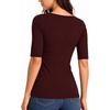 image:imageMANGOPOP Womens Half Sleeve Square Neck Top Mid Elbow 34 Sleeve T Shirts Going Out Casual Trendy 2026Burgundy