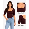 image:imageMANGOPOP Womens Half Sleeve Square Neck Top Mid Elbow 34 Sleeve T Shirts Going Out Casual Trendy 2026Burgundy